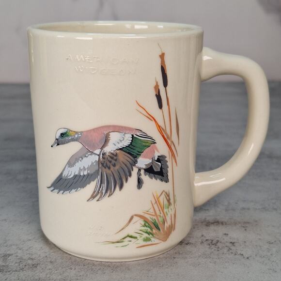 Vintage NED SMITH Game Birds Water Fowl Coffee Mug Set of 4 Made In USA Cabin - Picture 12 of 16